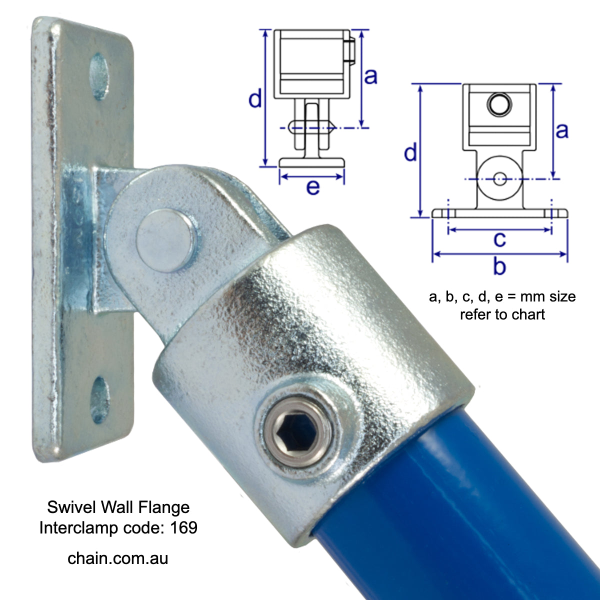 Swivel Base Flange (Swivel Wall Flange) for Galvanised Pipe (Interclamp Code 169). Shop chain.com.au. Australia wide shipping.