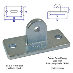 Swivel Base Flange Male Part (Swivel Wall Flange) for Galvanised Pipe (Interclamp Code 169M). Shop rail, pipe and fence fittings online chain.com.au. Australia wide shipping.