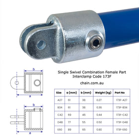 Single Swivel Combination Female Part, Interclamp Code 173F. Shop rail, pipe and fence fittings online chain.com.au. Australia wide shipping.