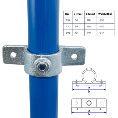 Double Lugged Bracket for Galvanised Pipe. Various sizes. Interclamp code 198. Shop rail & pipe fittings online chain.com.au. Australia wide shipping.