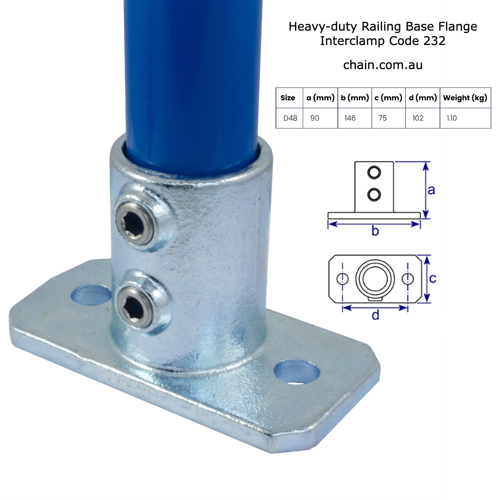 Floor Flange for 48mm Galvanised Pipe. Interclamp Code: 232. Shop chain.com.au. Shipping Australia wide