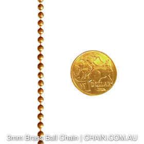 3mm  Brass Ball Chain. Chain by the metre or bulk buy. Australia wide shipping. Chain.com.au.