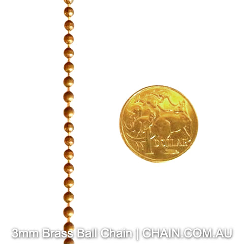 3mm  Brass Ball Chain. Chain by the metre or bulk buy. Australia wide shipping. Chain.com.au.