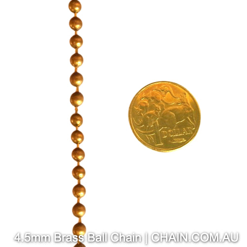 4.5mm  Brass Ball Chain. Chain by the metre or bulk buy. Australia wide shipping. Chain.com.au.