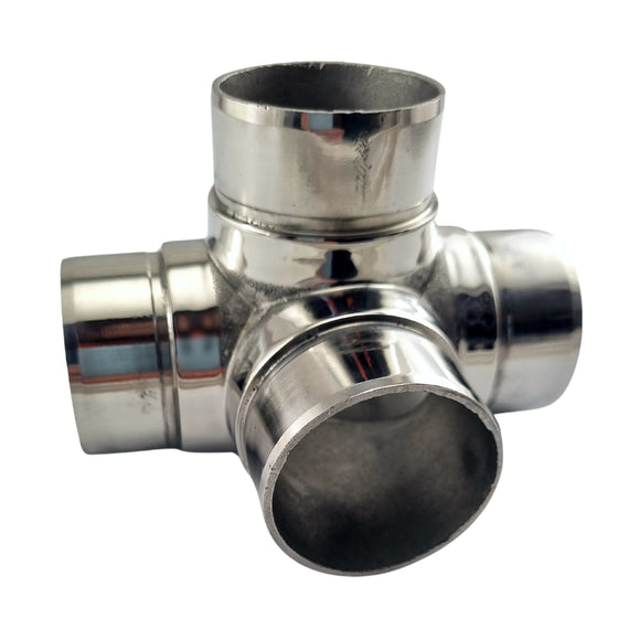 90° 4 Way Stainless Steel Rail Fitting for 50.8mm pipe. Australia wide shipping. Shop: chain.com.au