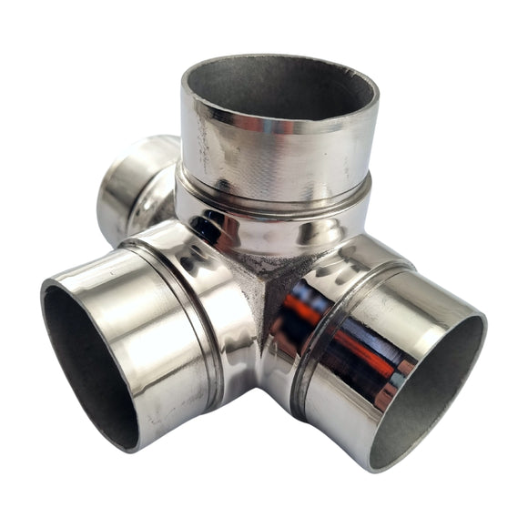 90° 4 Way Stainless Steel Rail Fitting for 50.8mm pipe. Australia wide shipping. Shop: chain.com.au