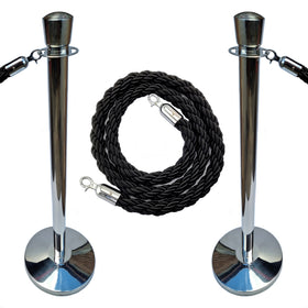 Bollard Set - Traditional chrome bollards with Red or Black Rope. Chain.com.au