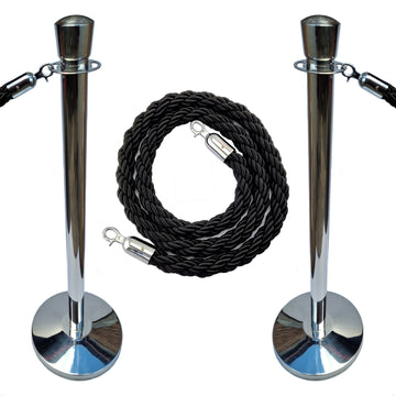 Bollard Set - Traditional chrome bollards with Red or Black Rope. Chain.com.au