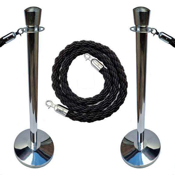 Bollard Set - Traditional chrome bollards with Red or Black Rope. Chain.com.au
