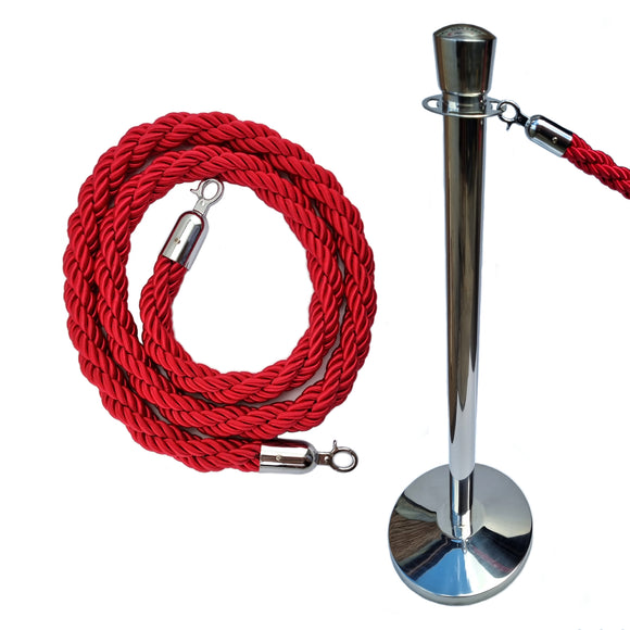 Bollard Set - Traditional chrome bollards with Red or Black Rope. Chain.com.au