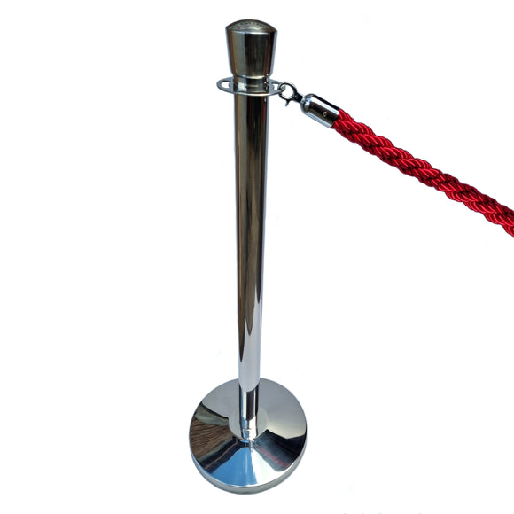 Bollard Set - Traditional chrome bollards with Red or Black Rope. Chain.com.au