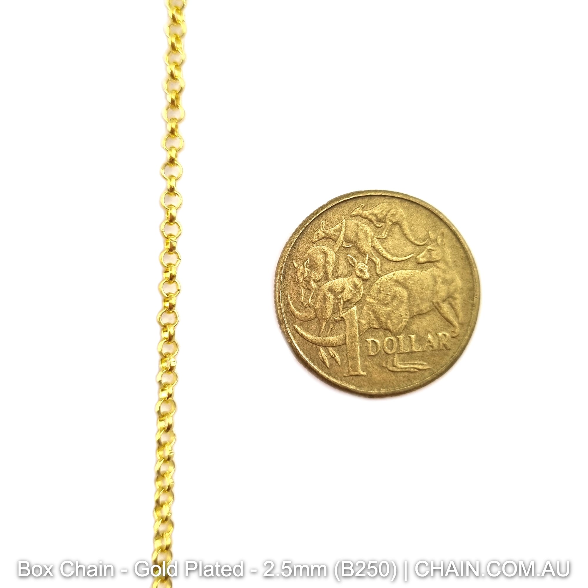 Box Jewellery Chain Gold Plated. Size: 2.5mm x 25m Reel. Shop Jewellery Chain online. Australia wide shipping. Chain.com.au