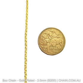 Box Jewellery Chain Gold Plated. Size: 2.0mm x 25m Reel. Shop Jewellery Chain online. Australia wide shipping. Chain.com.au