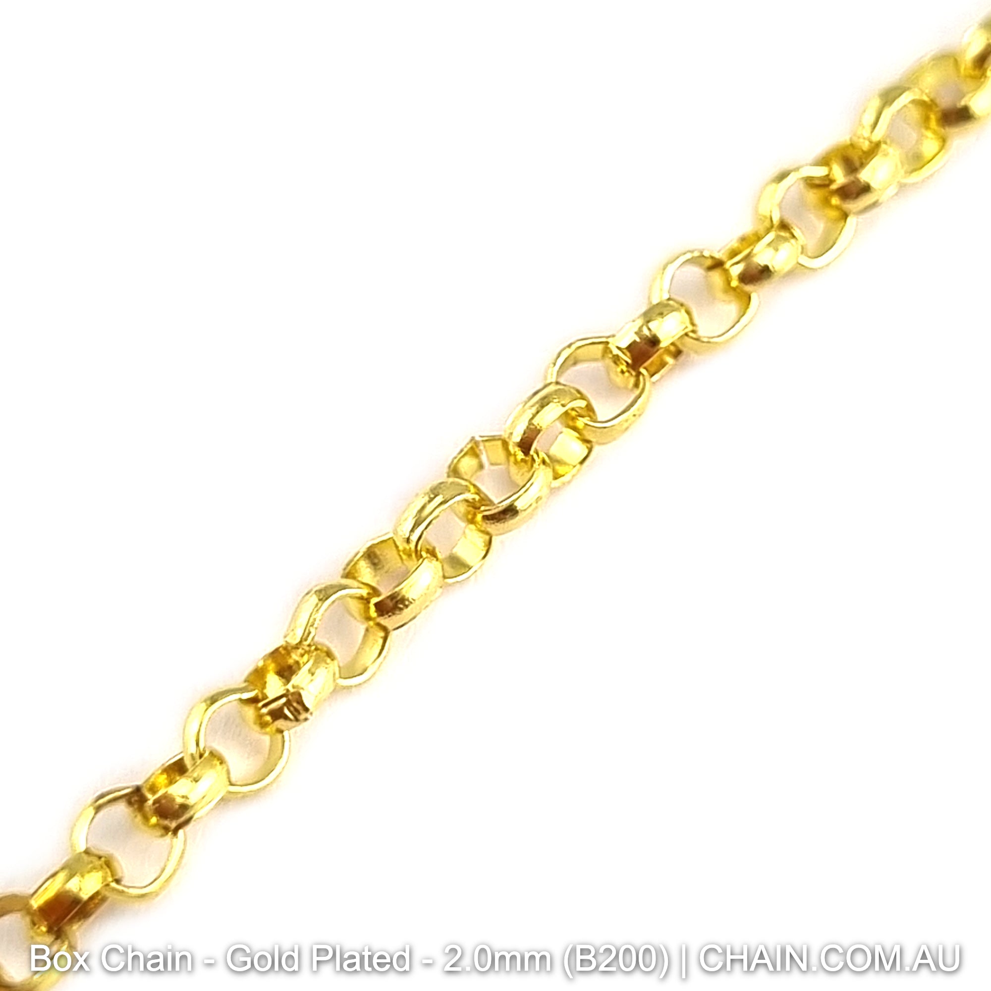 Box Jewellery Chain Gold Plated. Size: 2.0mm x 25m Reel. Shop Jewellery Chain online. Australia wide shipping. Chain.com.au