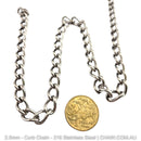 2.5mm Curb Chain in 316 Stainless Steel. Chain by the metre or bulk buy 30m reels. Shipping Australia wide + Melbourne click & collect. Shop chain.com.au