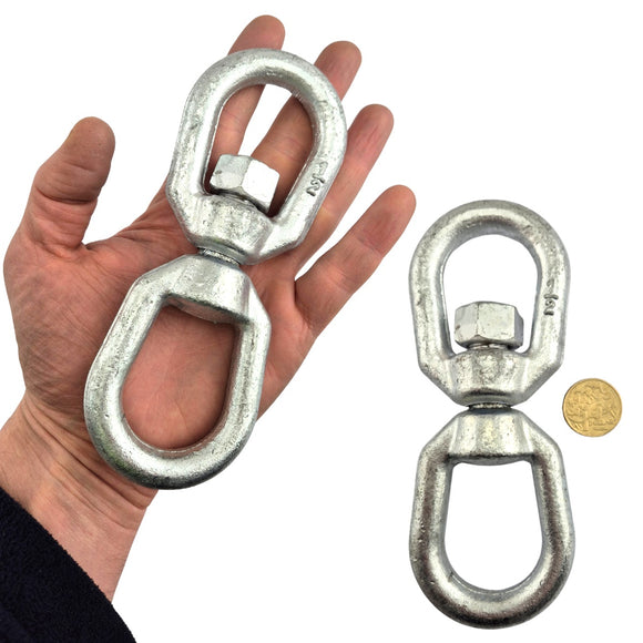 Chain Swivel made of Galvanised Steel in an Eye-Eye style, size: 12mm. Australia. Chain.com.au