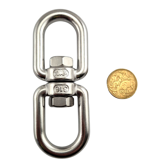 Chain Swivel in Stainless Steel - Eye-Eye style. Size: 10mm. Australia wide shipping + Melbourne pick-up.