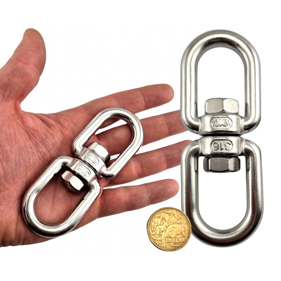 Chain Swivel in Stainless Steel - Eye-Eye style. Size: 10mm. Australia wide shipping + Melbourne pick-up.
