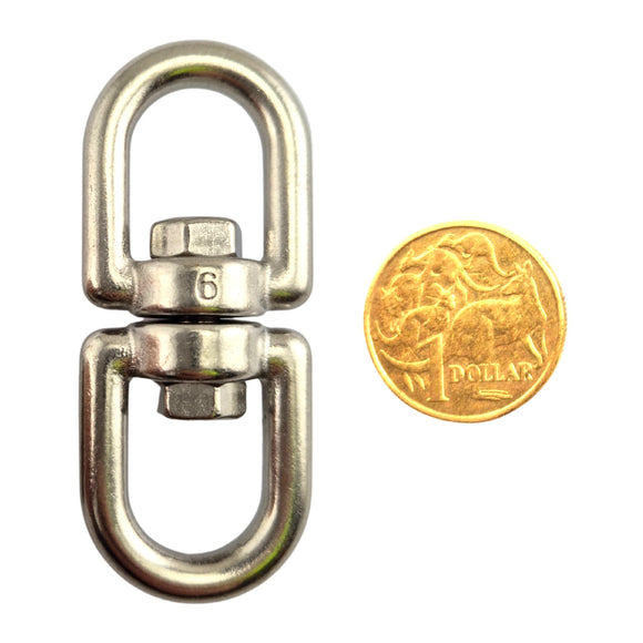 Chain Swivel in Stainless Steel - Eye-Eye style. Size: 6mm. Australia wide shipping + Melbourne pick-up.