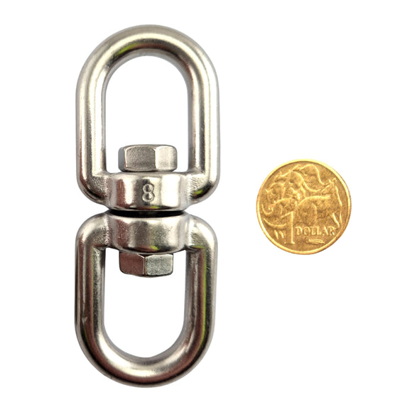 Chain Swivel in Stainless Steel - Eye-Eye style. Size: 8mm. Australia wide shipping + Melbourne pick-up.