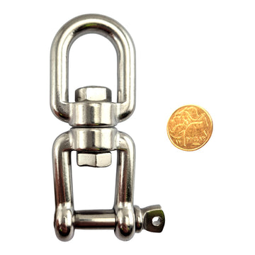 Chain Swivel in Stainless Steel - Eye-Jaw style. Size: 10mm. Australia wide shipping + Melbourne pick-up.
