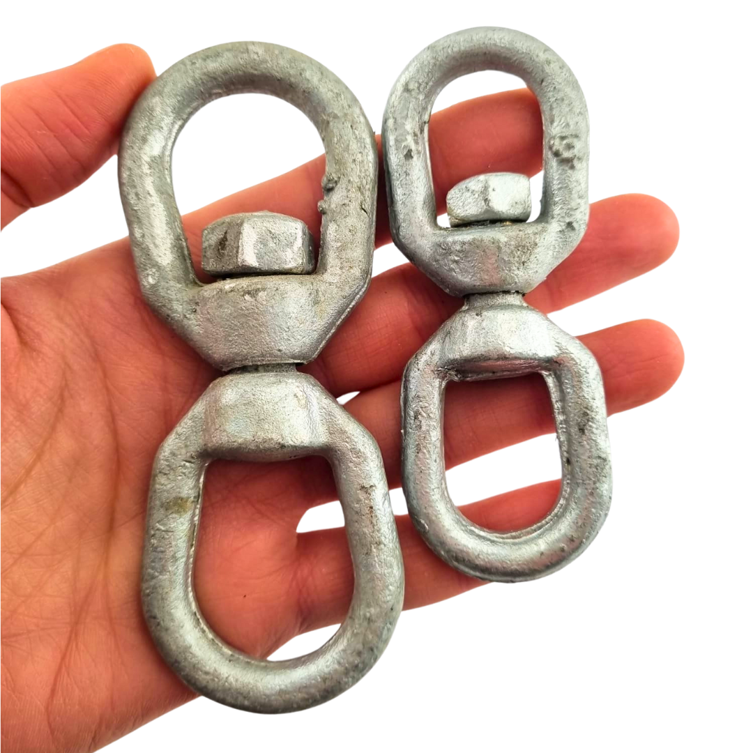 Galvanised steel chain swivels, size 6mm and 8mm.