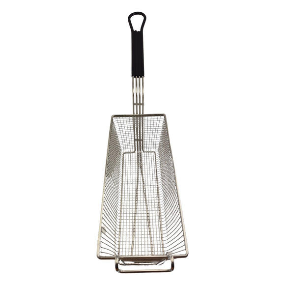 Deep Fryer Basket - Rectangle - Black Rubber Handle - Large - 336mm. Commercial kitchen grade. Australia wide shipping from chain.com.au.