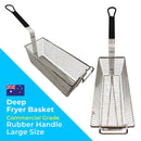 Deep Fryer Basket - Rectangle - Black Rubber Handle - Large - 336mm. Commercial kitchen grade. Australia wide shipping from chain.com.au.