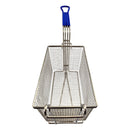 Nickel Plated Deep Fryer Basket - Rectangle, with Blue Rubber Handle. Size: Medium. Commercial kitchen grade. Australia wide shipping from chain.com.au.