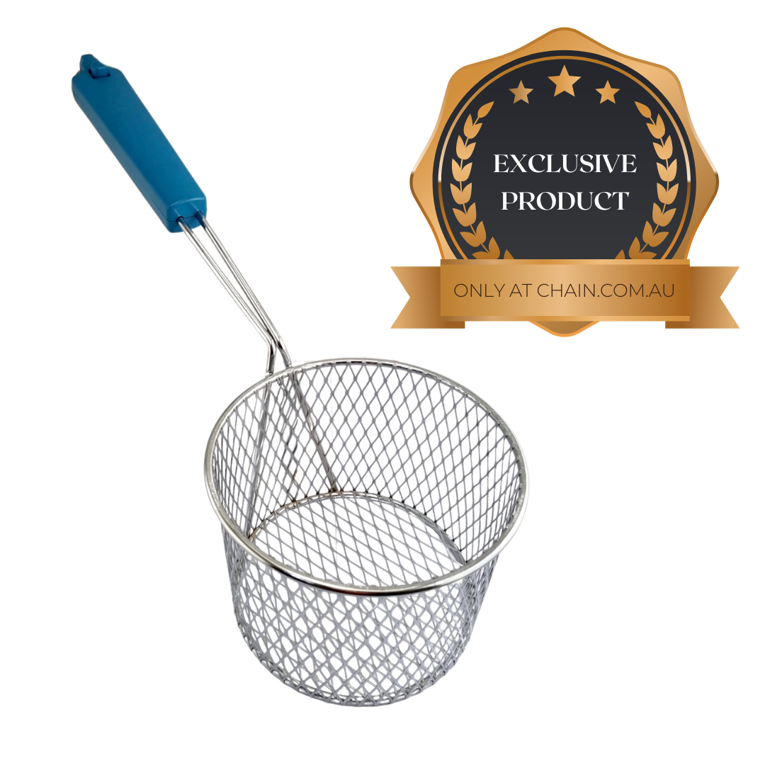 Deep Fryer Basket - Round - Plastic Handle with Docket Clip. Designed in Australia. Exclusive product to chain.com.au