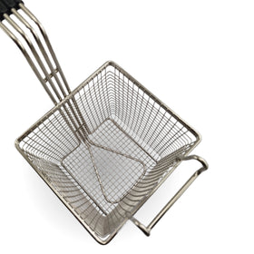 Square Deep Fryer Basket with heat-resistant Black Rubber Handle for commercial kitchens. Australia wide shipping, shop: chain.com.au