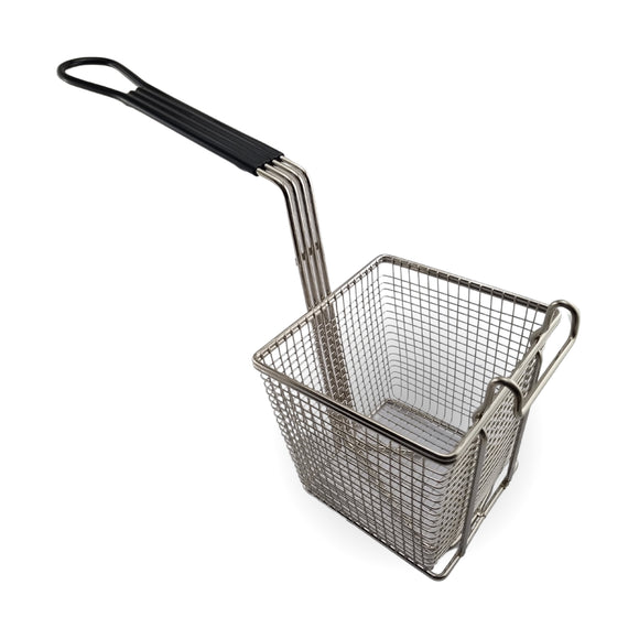 Square Deep Fryer Basket with heat-resistant Black Rubber Handle for commercial kitchens. Australia wide shipping, shop: chain.com.au