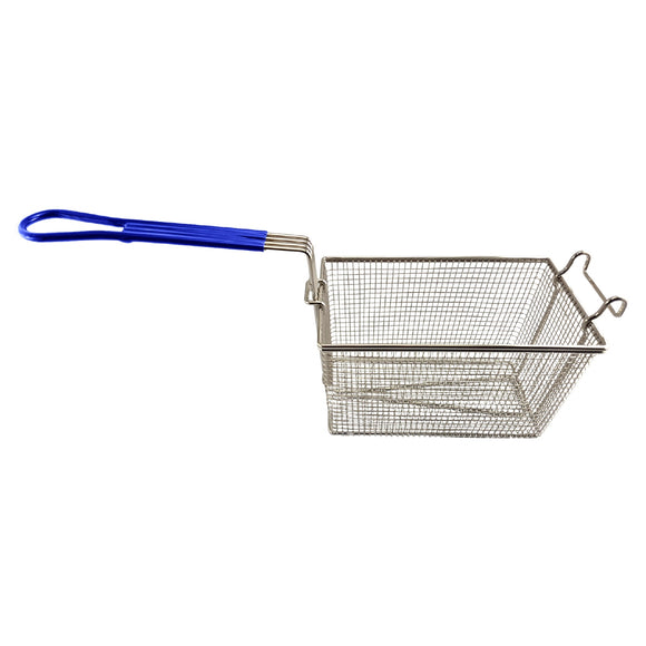 Deep Fryer Basket - Rectangle - Blue Rubber Handle. Size: Medium. Commercial kitchen grade. Australia wide shipping from chain.com.au.