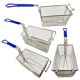Deep Fryer Basket - Rectangle - Blue Rubber Handle. Size: Medium. Commercial kitchen grade. Australia wide shipping from chain.com.au.