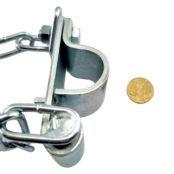 Double Gate Catch, Zinc Plated. Suits 25NB. Australian Made. Rural Hardware, Fence and Gate Fittings. Shop online chain.com.au. Australia wide shipping.