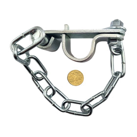 Double Gate Catch, Zinc Plated. Suits 25NB. Australian Made. Brand: Downee. Rural Hardware, Fence and Gate Fittings. Shop online chain.com.au. Australia wide shipping.