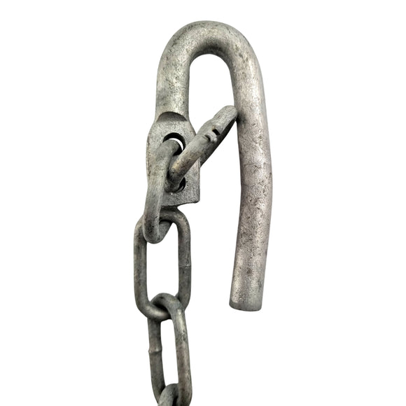 Double Gate Hook Catch, Galvanised. Sizes: 25NB, 32NB. Australian Made. Brand: Downee. Rural Hardware, Fence and Gate Fittings. Shop online chain.com.au. Australia wide shipping.
