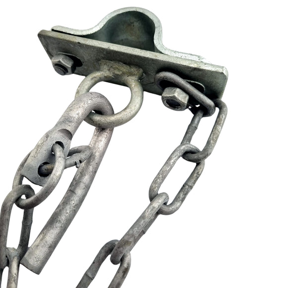 Double Gate Hook Catch, Galvanised. Sizes: 25NB, 32NB. Australian Made. Brand: Downee. Rural Hardware, Fence and Gate Fittings. Shop online chain.com.au. Australia wide shipping.