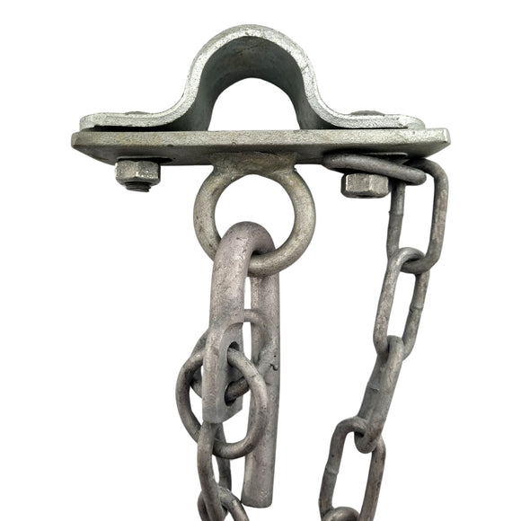 Double Gate Hook Catch, Galvanised. Sizes: 25NB, 32NB. Australian Made. Brand: Downee. Rural Hardware, Fence and Gate Fittings. Shop online chain.com.au. Australia wide shipping.