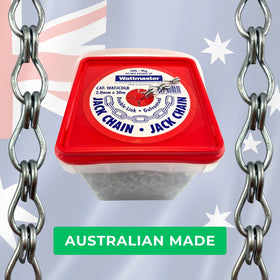 Australian made Double Jack Chain, Size: 2mm in Galvanised Steel x 30m bucket. Melbourne, Australia.