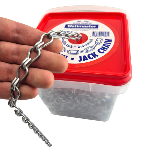 Australian made Double Jack Chain, Size: 2mm in Galvanised Steel x 30m bucket. Melbourne, Australia.