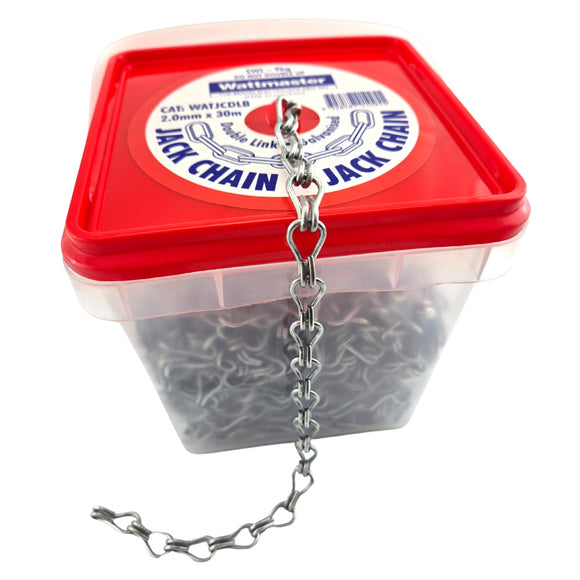 Australian made Double Jack Chain, Size: 2mm in Galvanised Steel x 30m bucket. Melbourne, Australia.