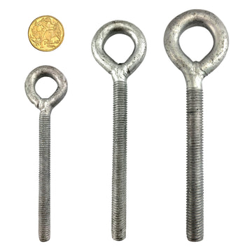 Galvanised Eye Bolts with Metal Thread.  Sizes 8mm, 10mm, 12mm. Australia wide shipping. Shop online chain.com.au