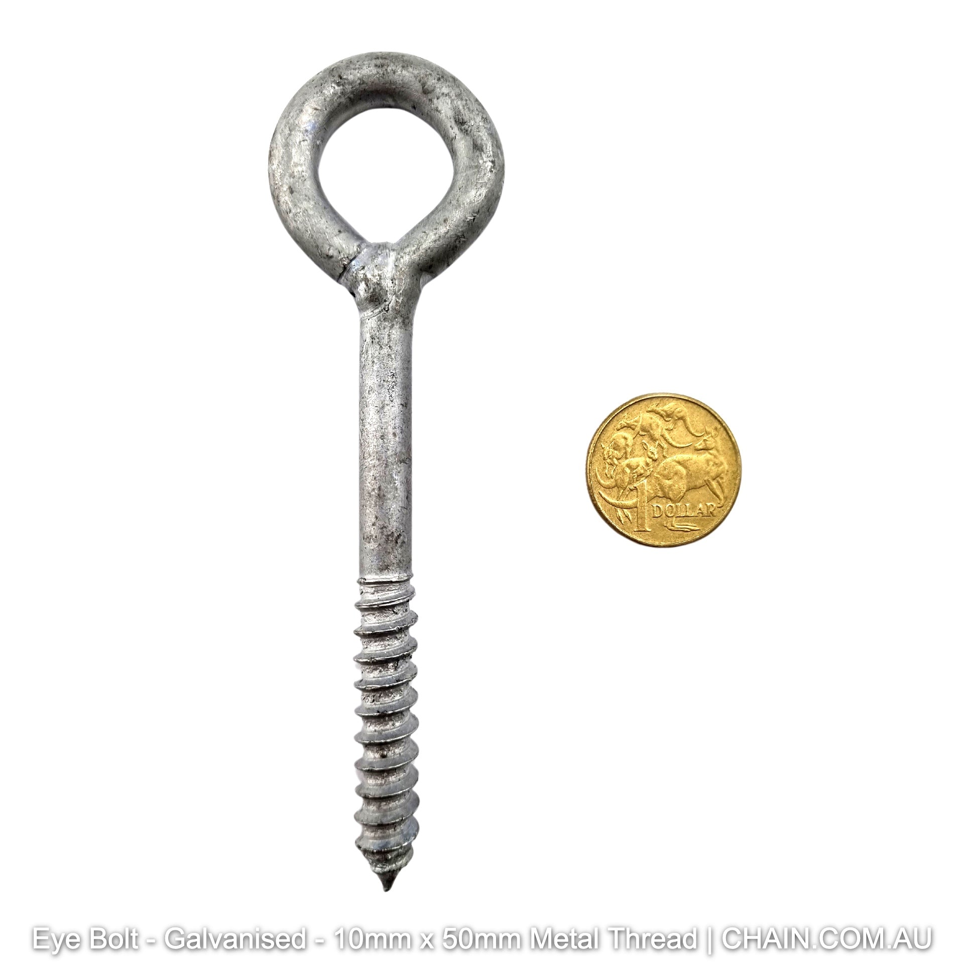 Eye Bolt - Galvanised - Timber Thread - 10mm x 50mm Thread. Australia wide shipping. Shop chain.com.au