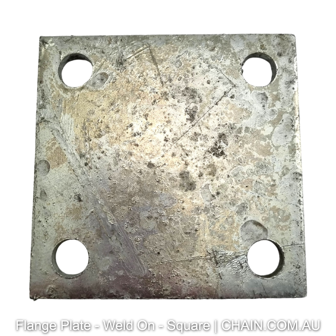 Downee Flange Plates - Weld on - Square - Galvanised or Zinc Plated. Product codes: F100SP, F130SP, RFP130130-4. Various sizes. Australian Made. Brand: Downee. Shop Tubular Fencing and Steel Brackets online chain.com.au. Australia wide shipping.