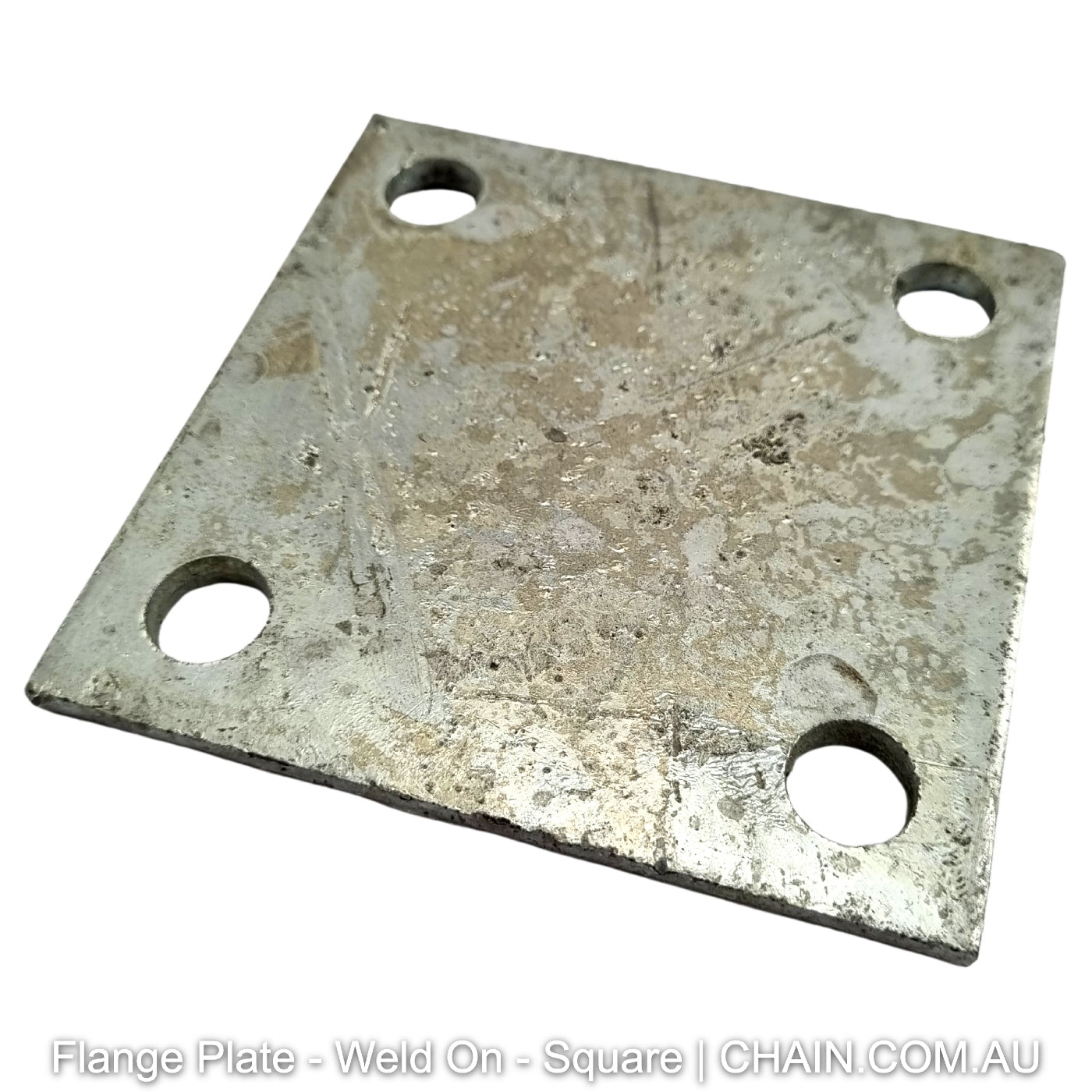 Downee Flange Plates - Weld on - Square - Galvanised or Zinc Plated. Product codes: F100SP, F130SP, RFP130130-4. Various sizes. Australian Made. Brand: Downee. Shop Tubular Fencing and Steel Brackets online chain.com.au. Australia wide shipping.