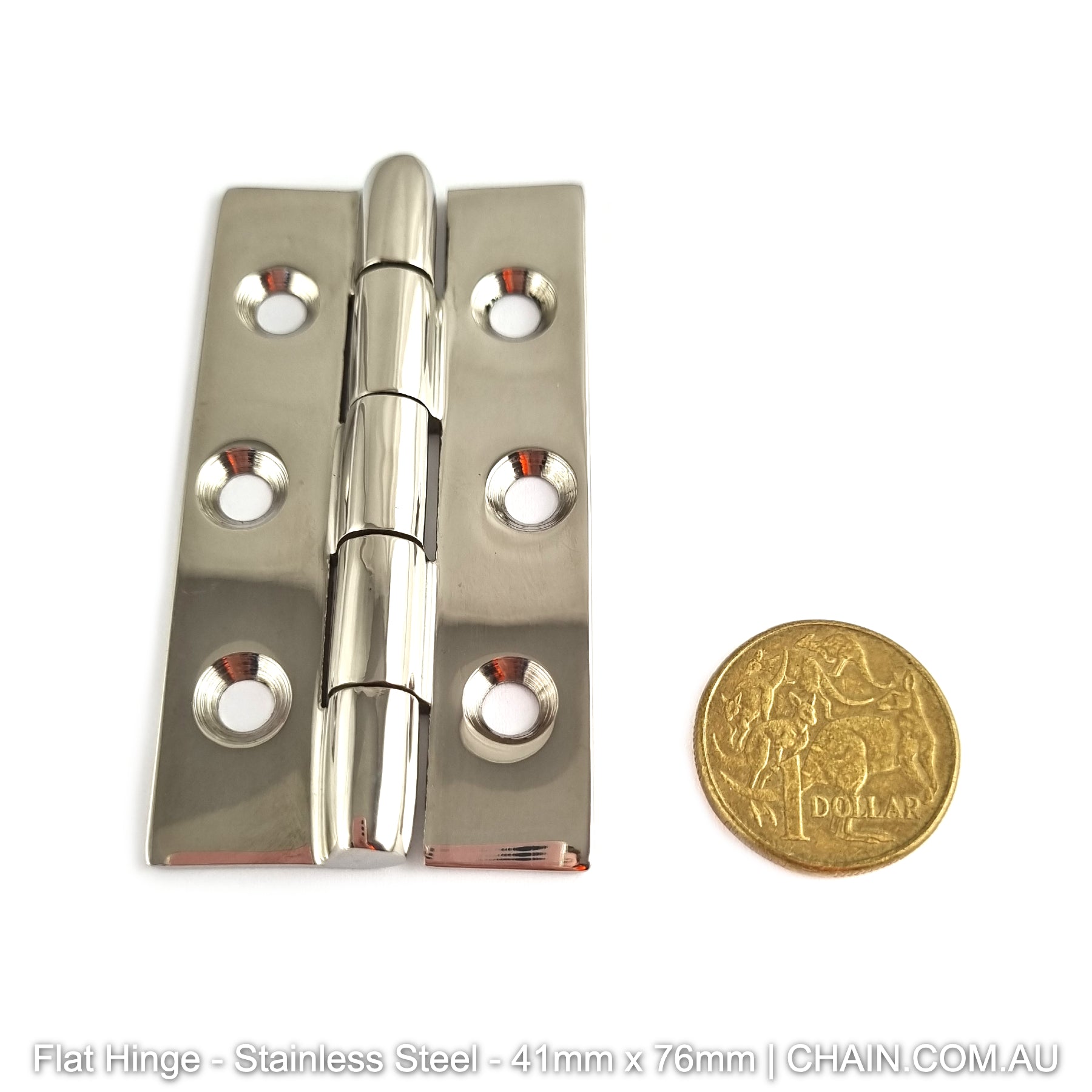 Flat Hinges in Stainless Steel. Size: 41mm x 76mm. Shop online chain.com.au. Shipping Australia wide.