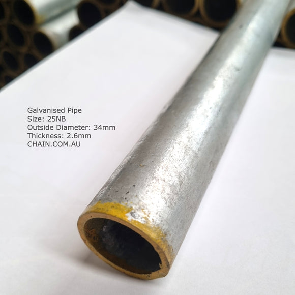 Galvanised Steel Pipe. Size: 25NB, 34mm Outside Diameter. Shop Fence and Gate Fittings online. Australia wide shipping. Chain.com.au