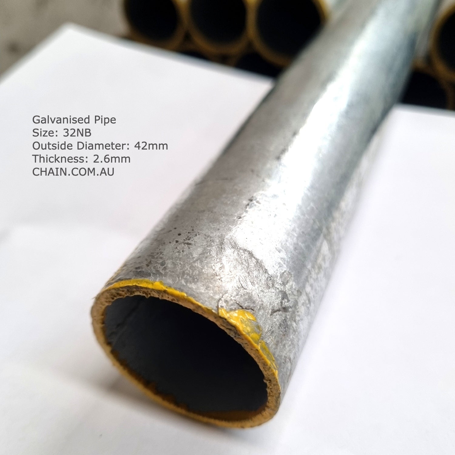 Galvanised Steel Pipe. Size: 32NB, 42mm Outside Diameter. Shop Fence and Gate Fittings online. Australia wide shipping. Chain.com.au