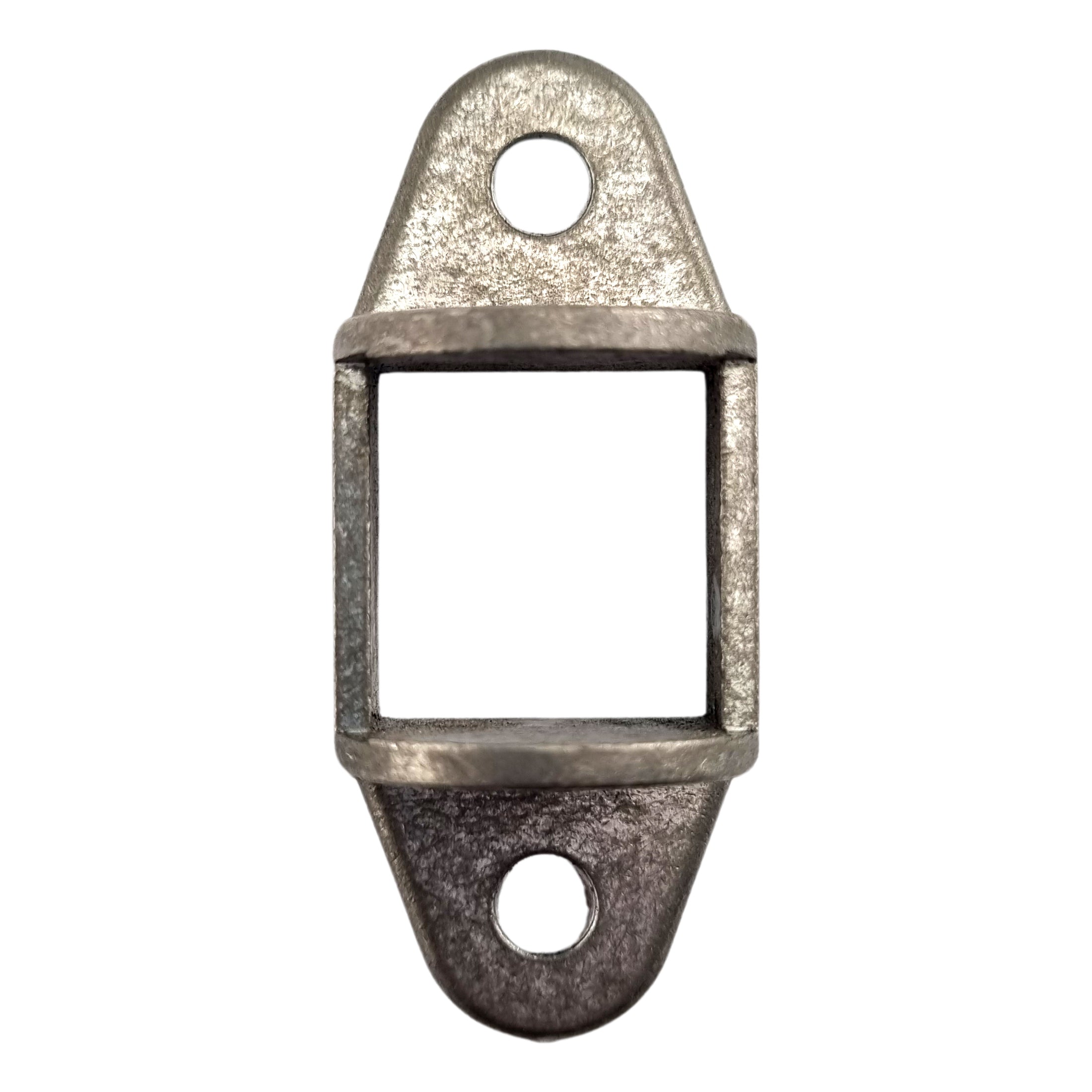 Horizontal - Double Lug - 2 Fixing Hole - Fence Bracket in cast iron. Product codes: FB25HDL, FB30HDL. Australian Made. Brand: Downee. Shop Tubular Fencing and Rail Brackets online chain.com.au. Australia wide shipping.